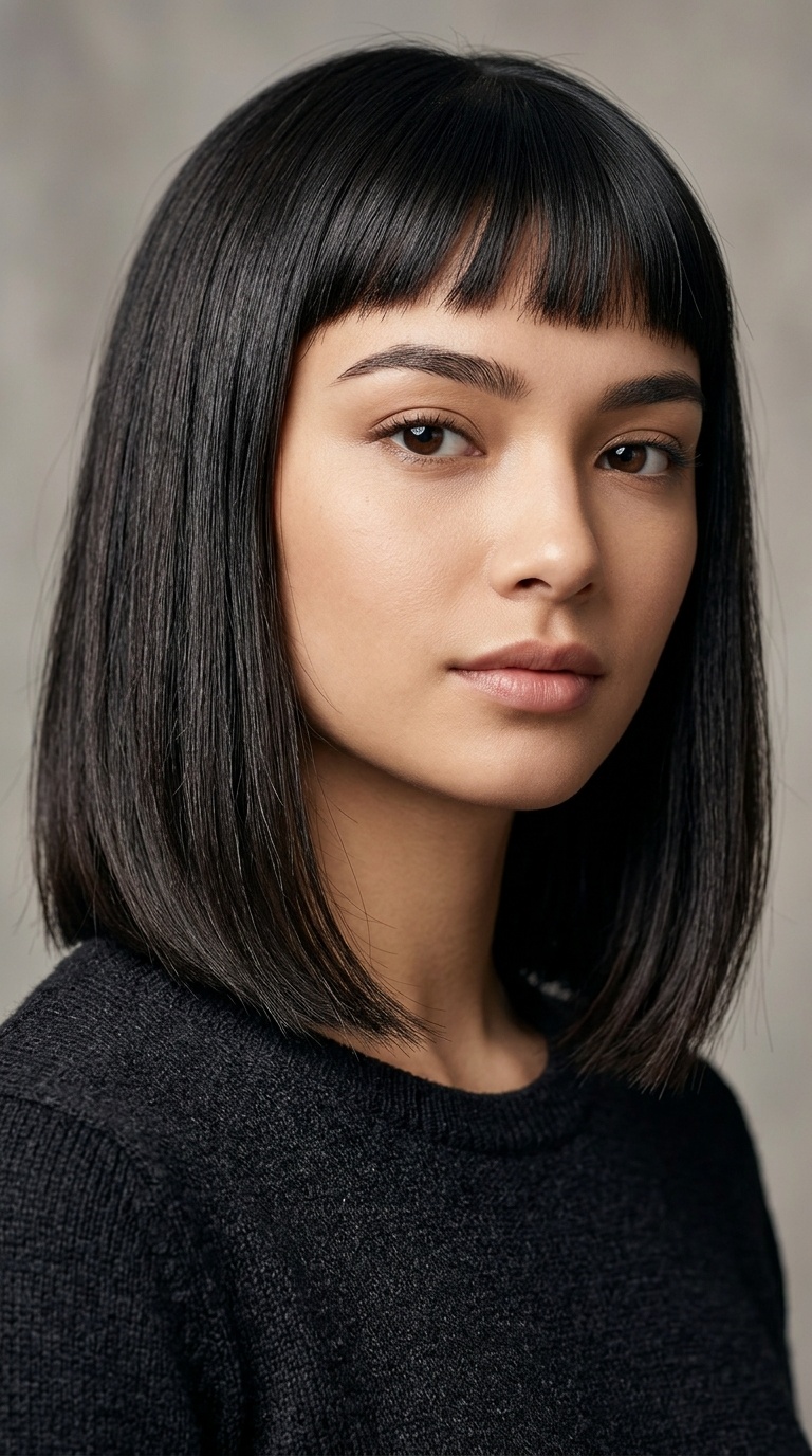 Micro Bangs with a Sleek Lob