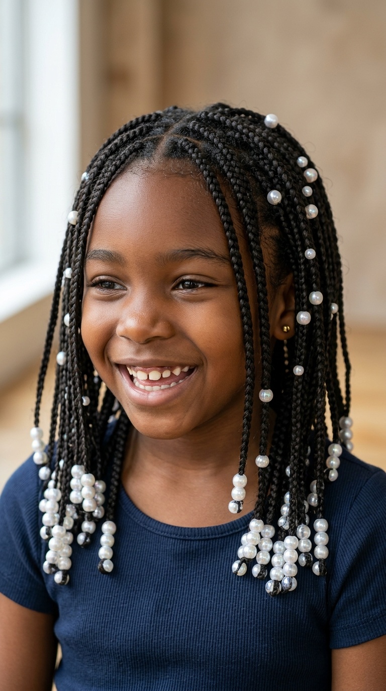 Micro Box Braids with Shimmering Pearl Beads