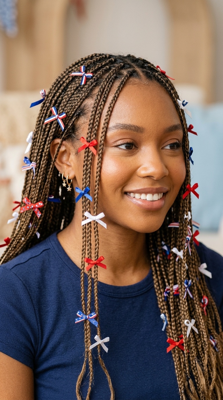 Micro-Braid Accents with Tiny Festive Bows