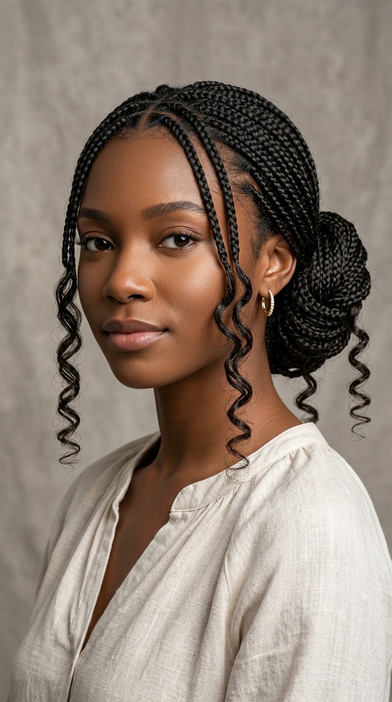 Micro Braid Wrapped Low Bun with Ringlets