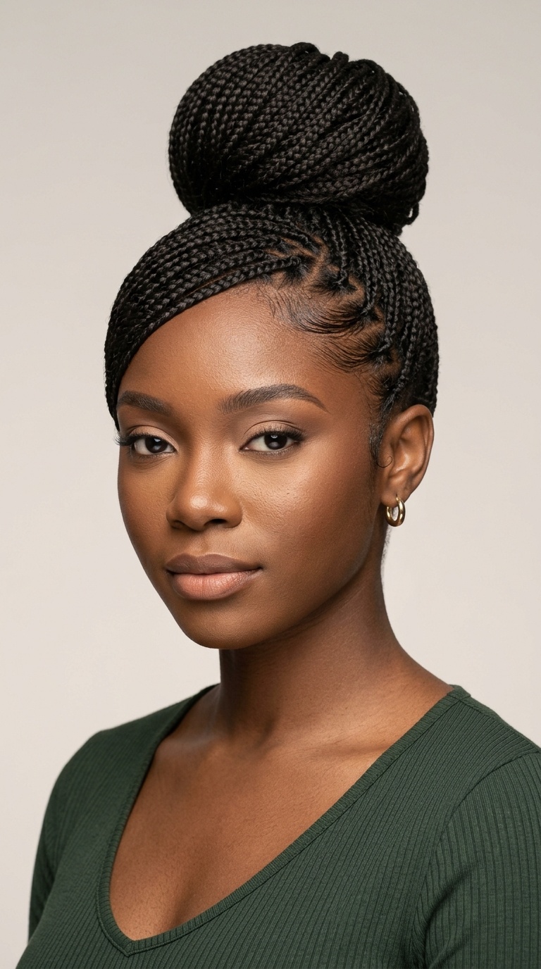 Micro-Braided Bun with Sleek Swoop Overlay