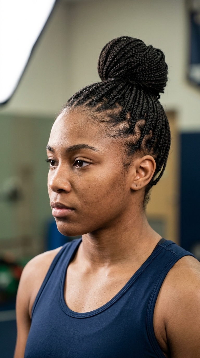 Micro-Braids Gathered in a High Bun