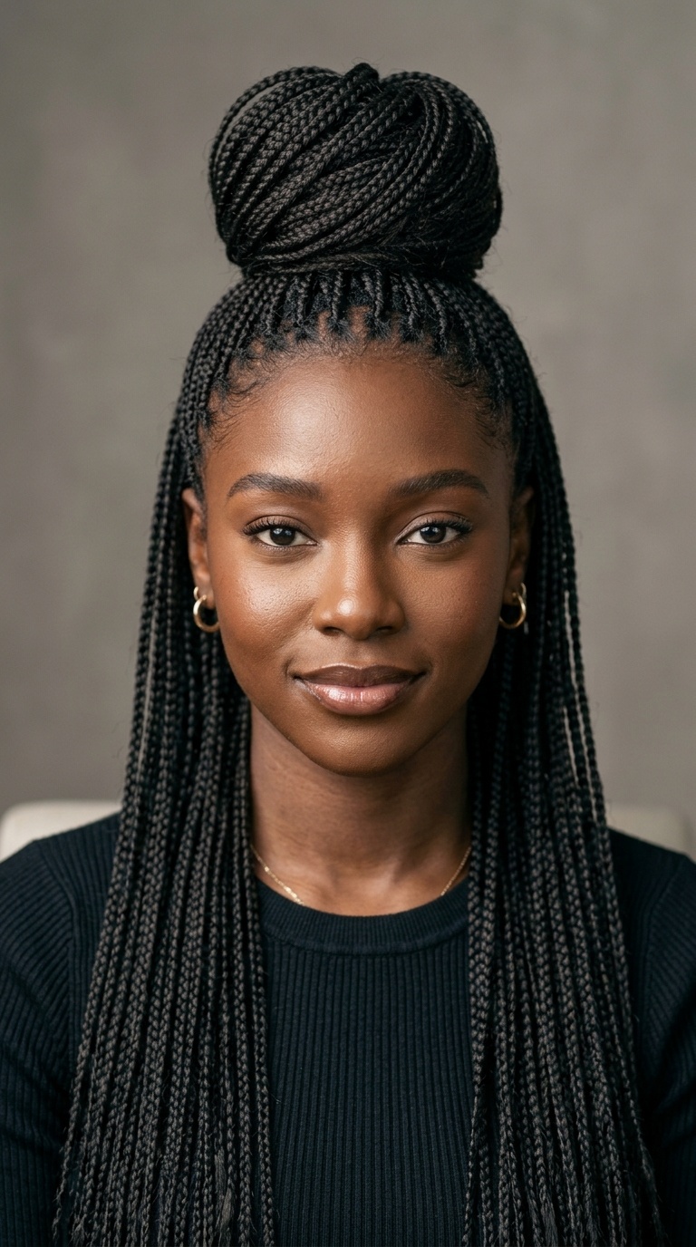 Micro-Braids Half-Up High Bun