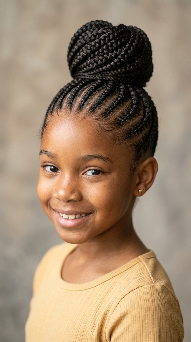 Micro Cornrows with a Braided High Bun