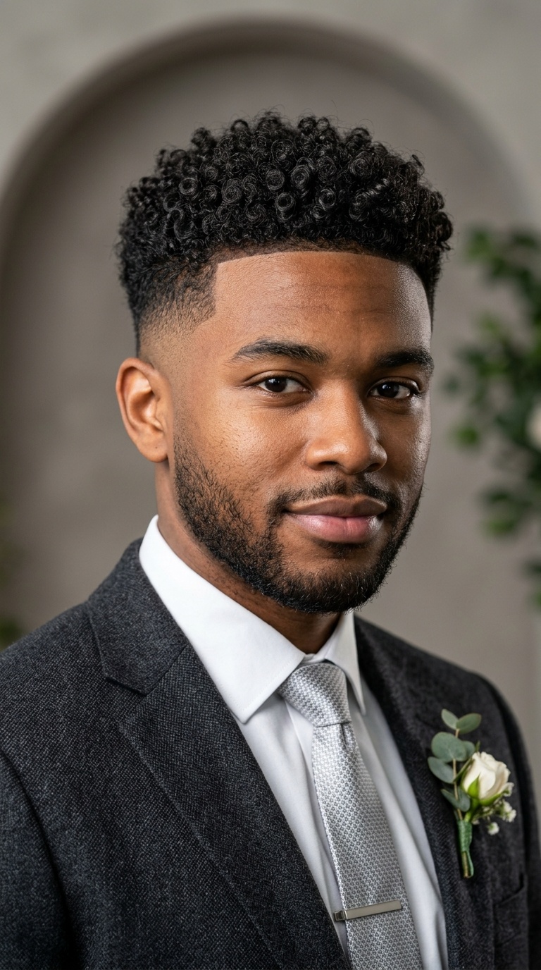 Mid-Fade with Curly Top