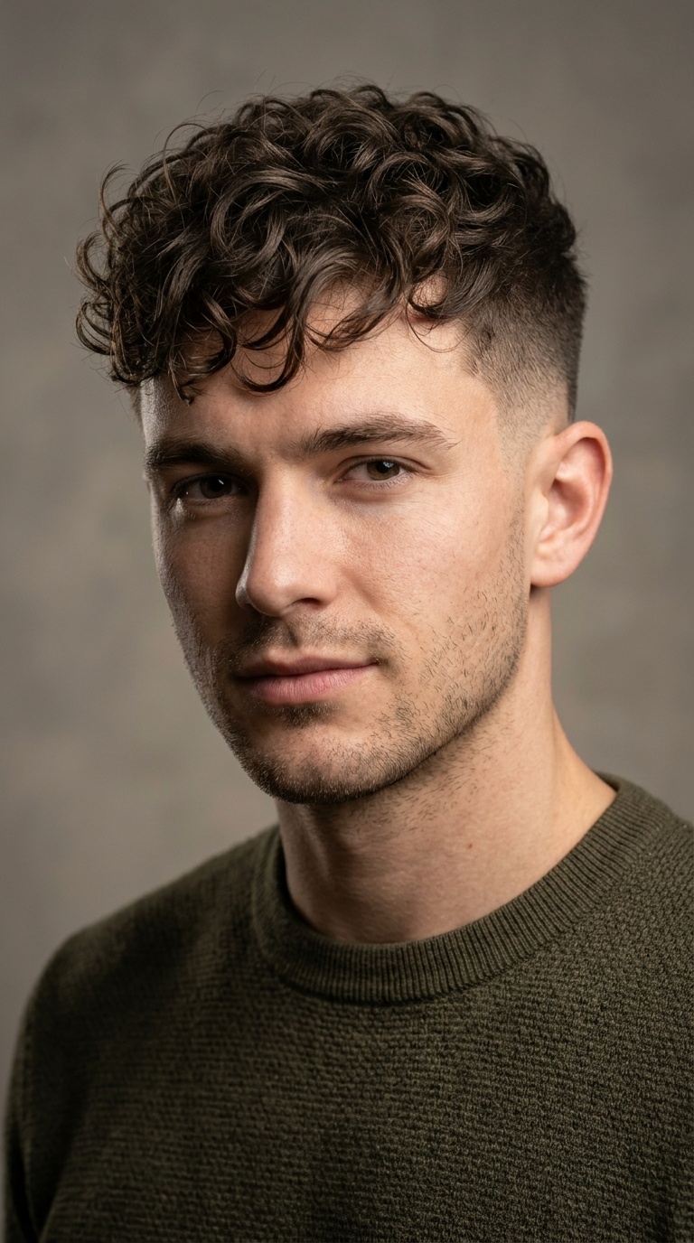 Mid Fade with Messy Semi-Curly Top