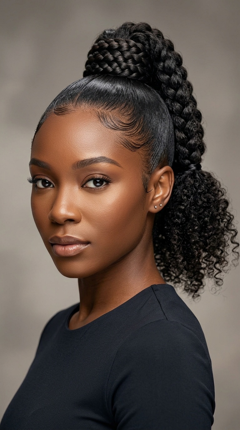 Mid-Height Ponytail with Braided Base