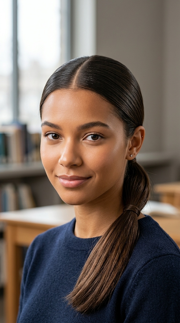 Middle Part Low Ponytail
