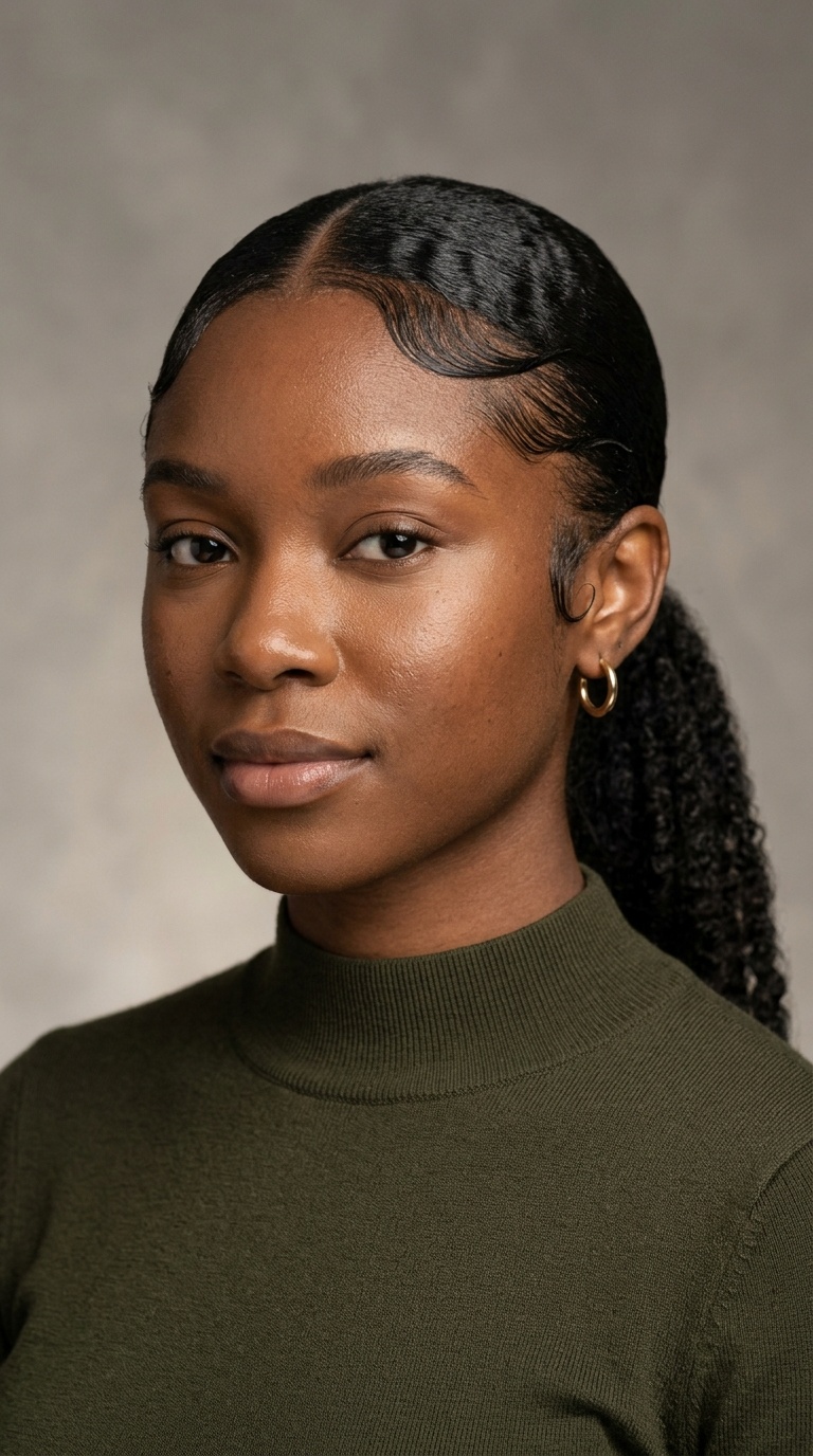 Middle Part Low Ponytail with Side Swoops