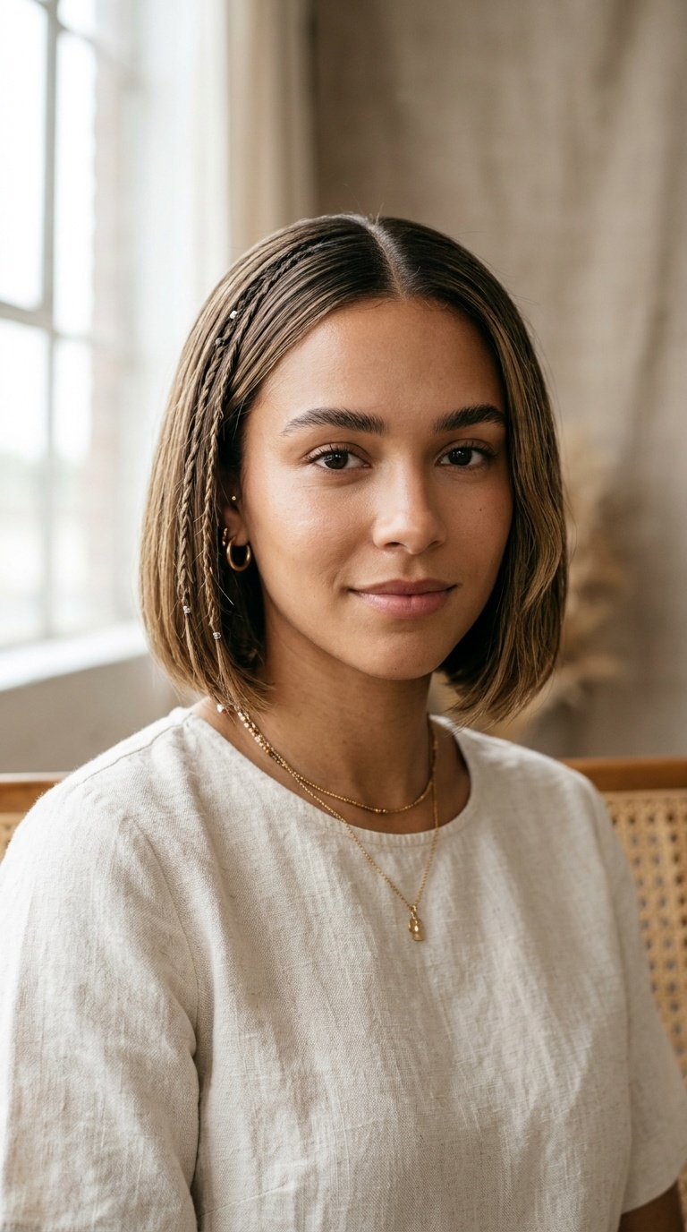 Middle Part Sleek Boho Bob