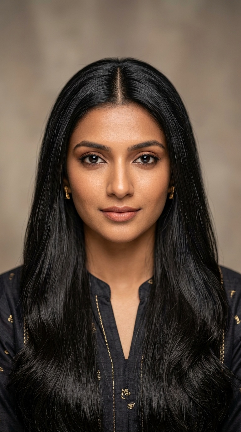 Middle-Parted Sleek Open Hair