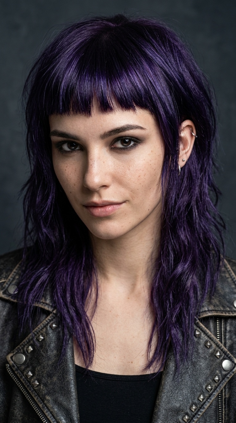 Midnight Purple Shag with Micro-Bangs