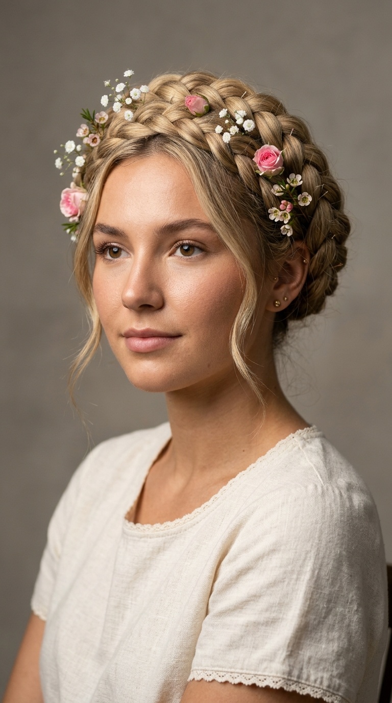 Milkmaid Braids with Flowers