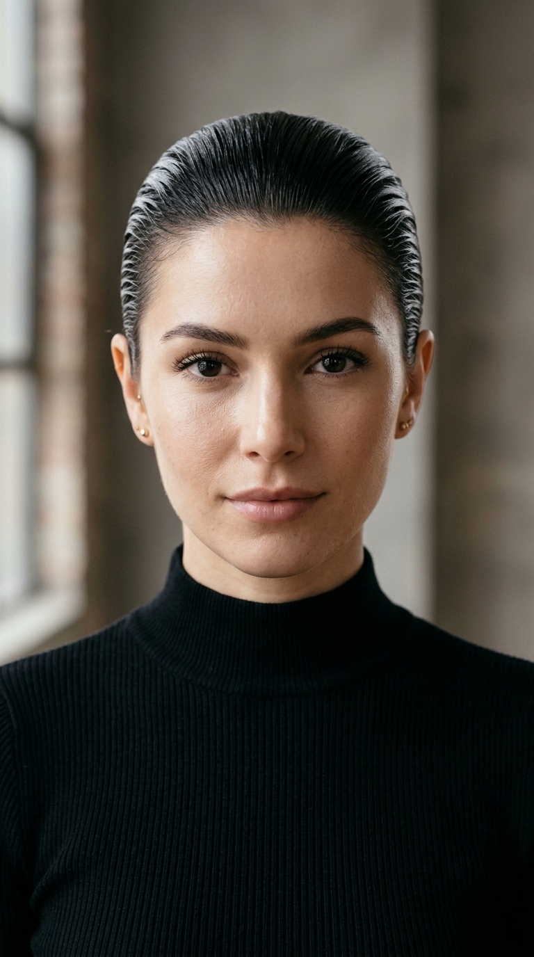 Mock Neck with Slicked Back Hair