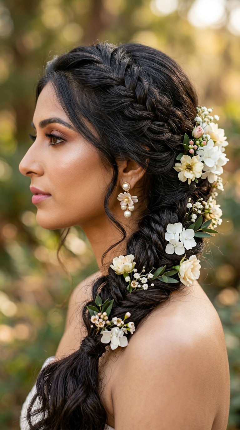 Multi-Braid Ponytail with Hydrangea Florets