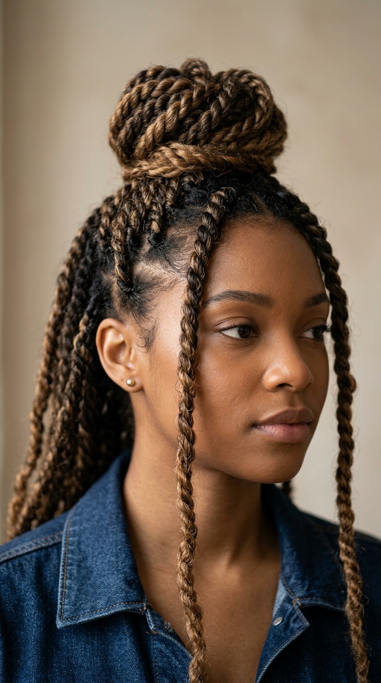 Multi-Toned Half-Up Twist Bun