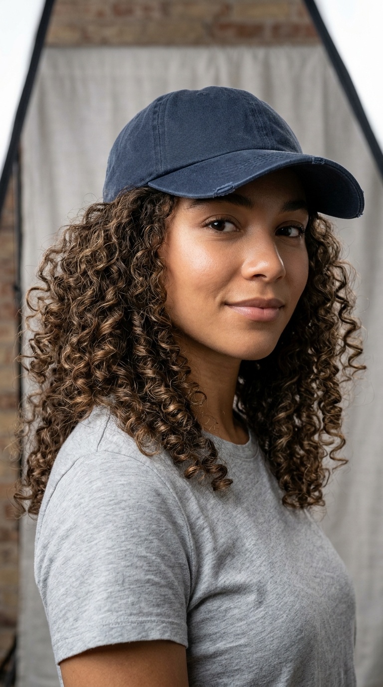 Natural Curls with a Baseball Cap
