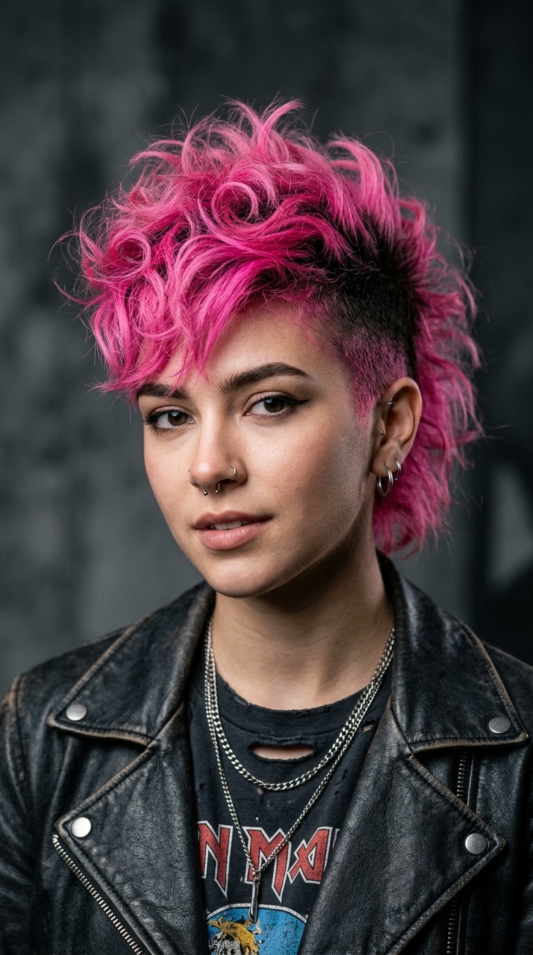 Neon Pink Textured Shag Hawk