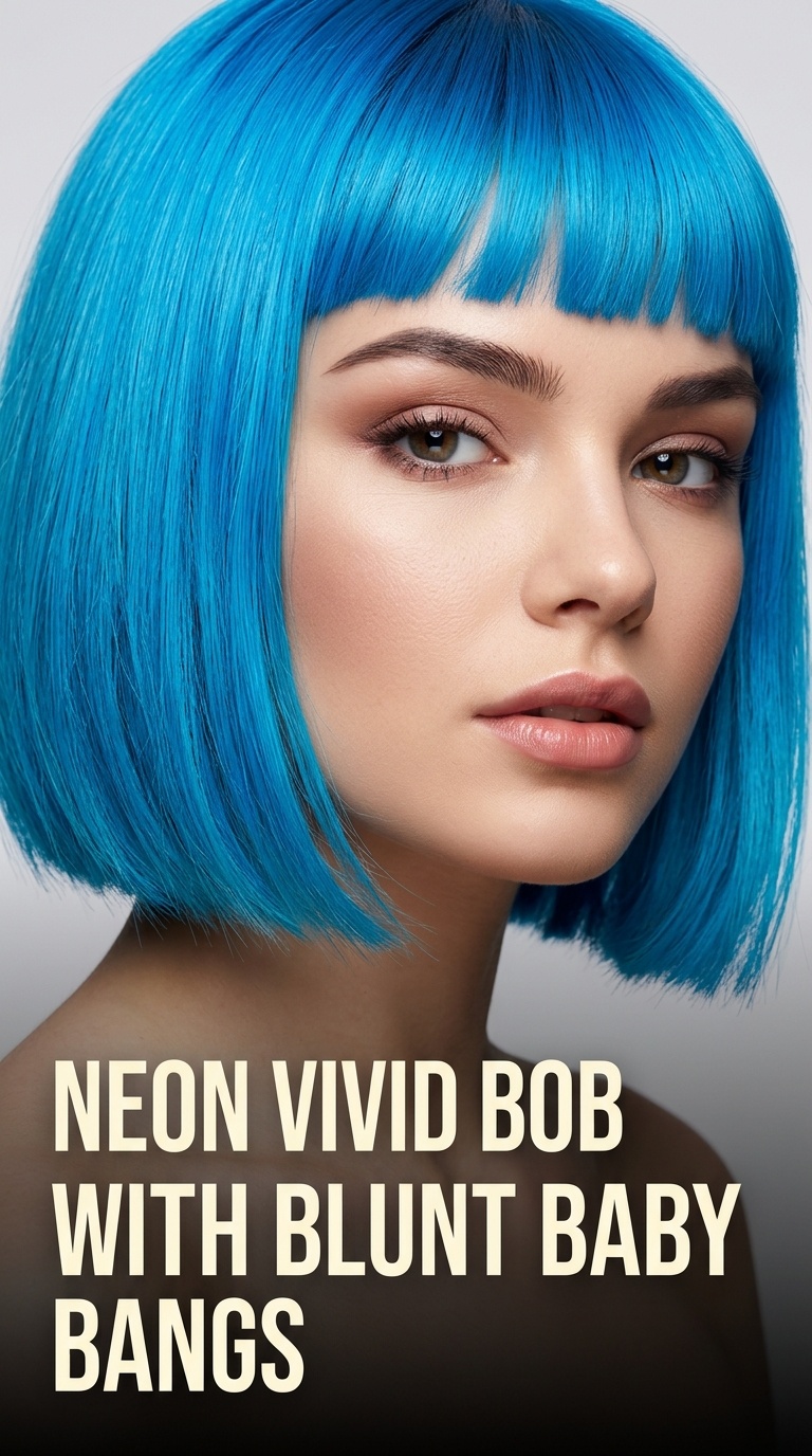 Neon Vivid Bob with Blunt Baby Bangs