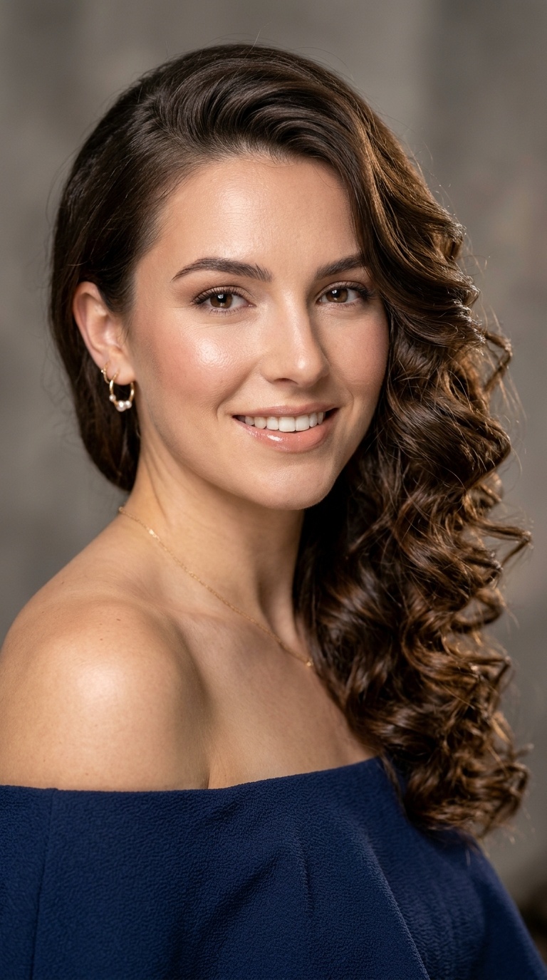 Off-the-Shoulder with Side-Swept Curls