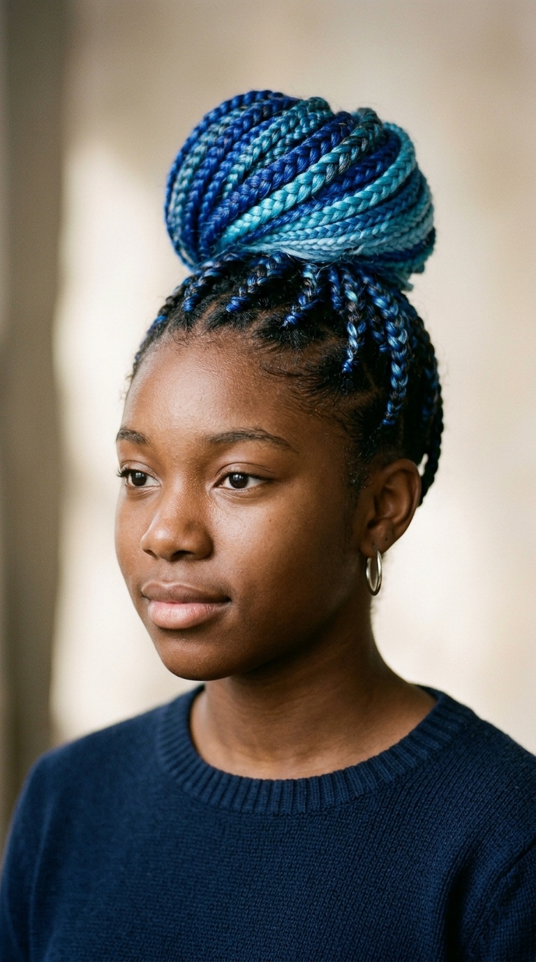 Ombré Blue Braided Top Knot