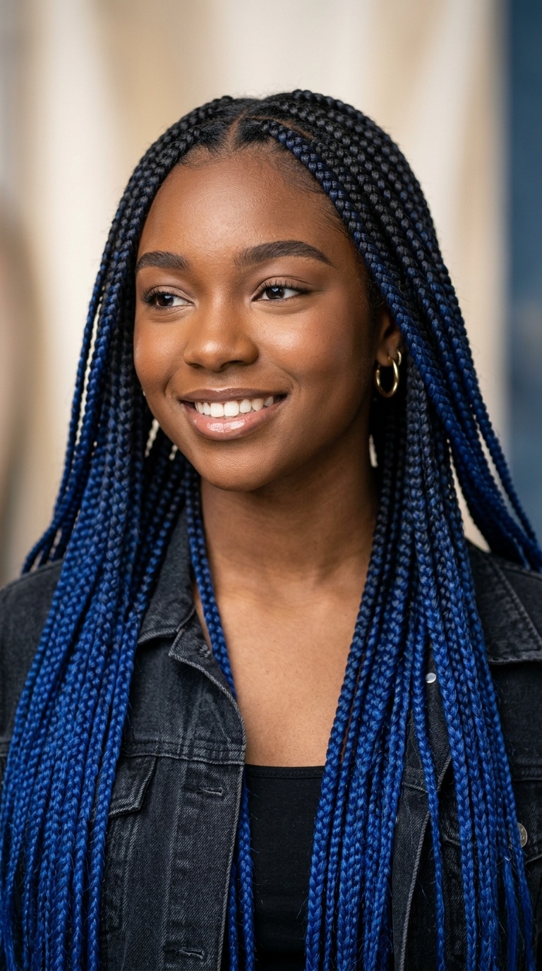 Ombre Blue Knotless Braids