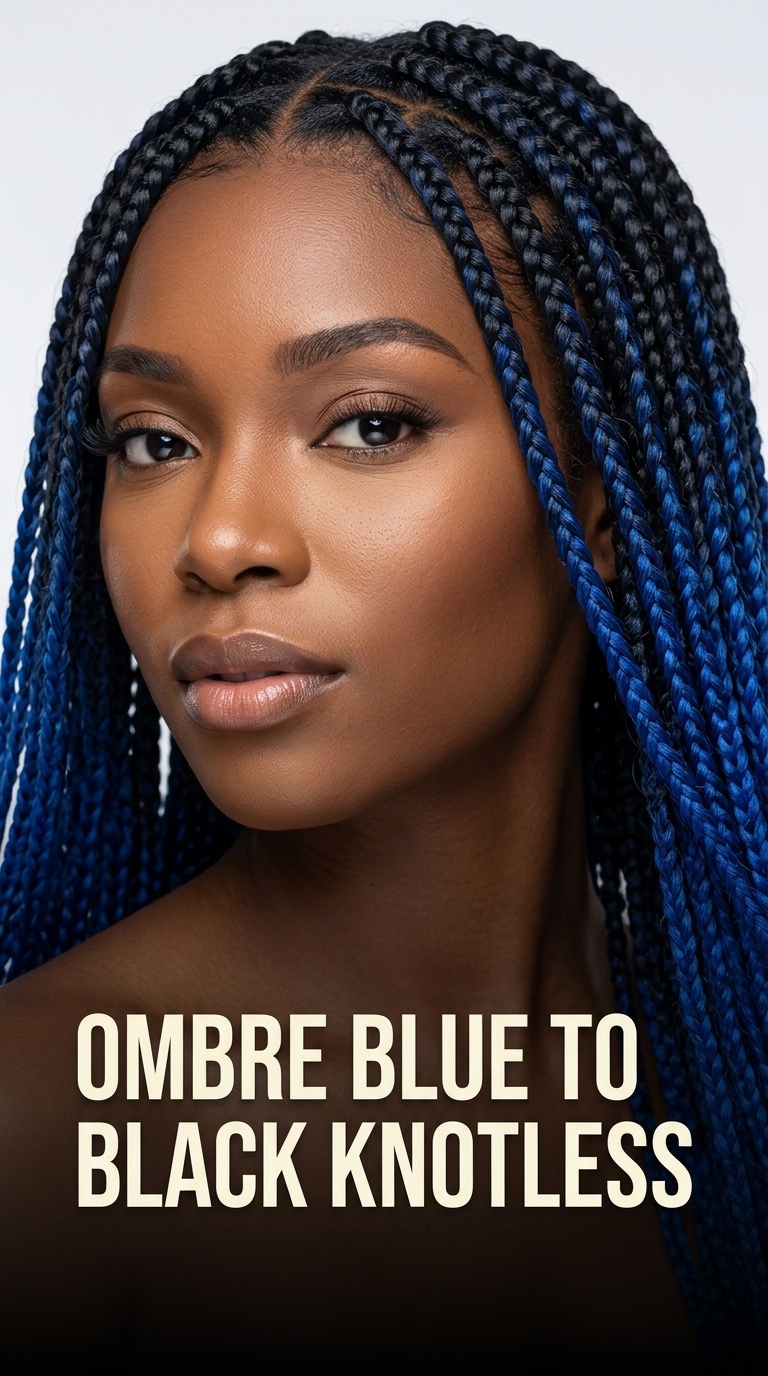 Ombre Blue to Black Knotless