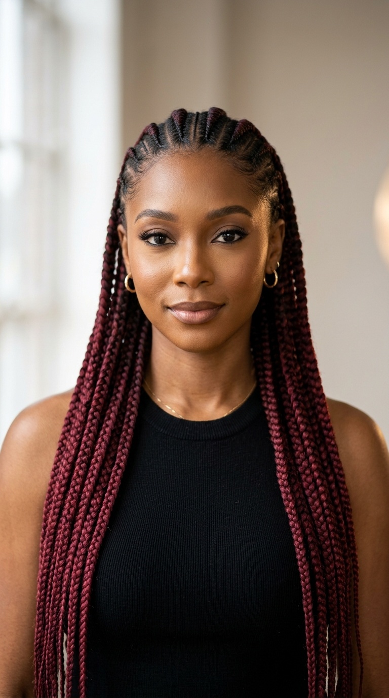 Ombre Burgundy Long Cornrows