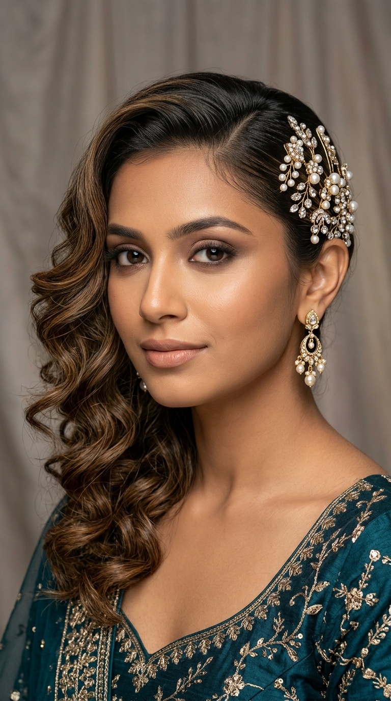 One-Sided Swept Curls with Statement Pins