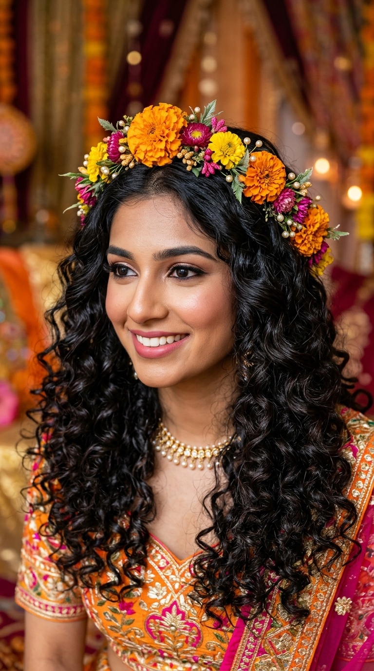 Open Curls with Floral Tiara