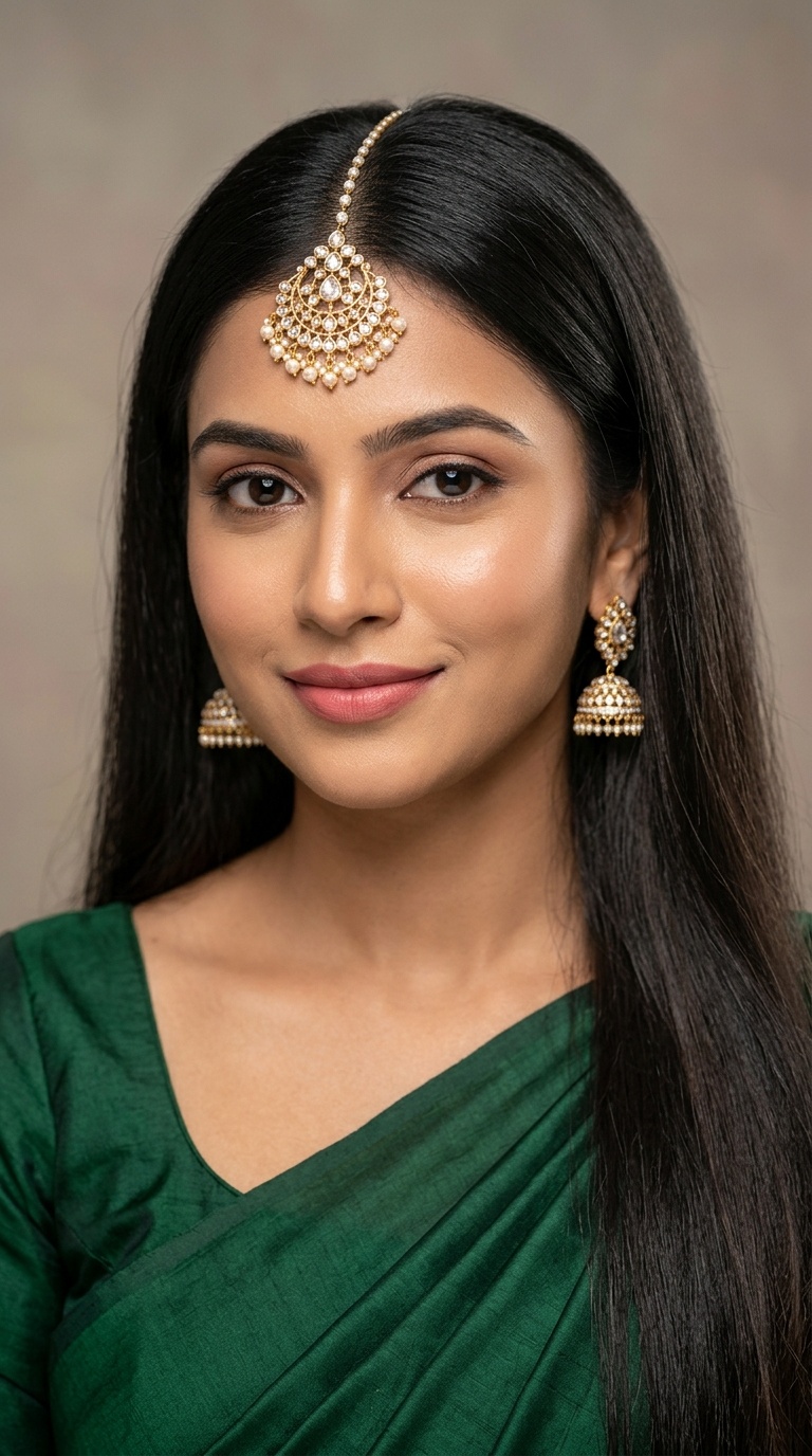 Open Silky Hair with Maang Tikka