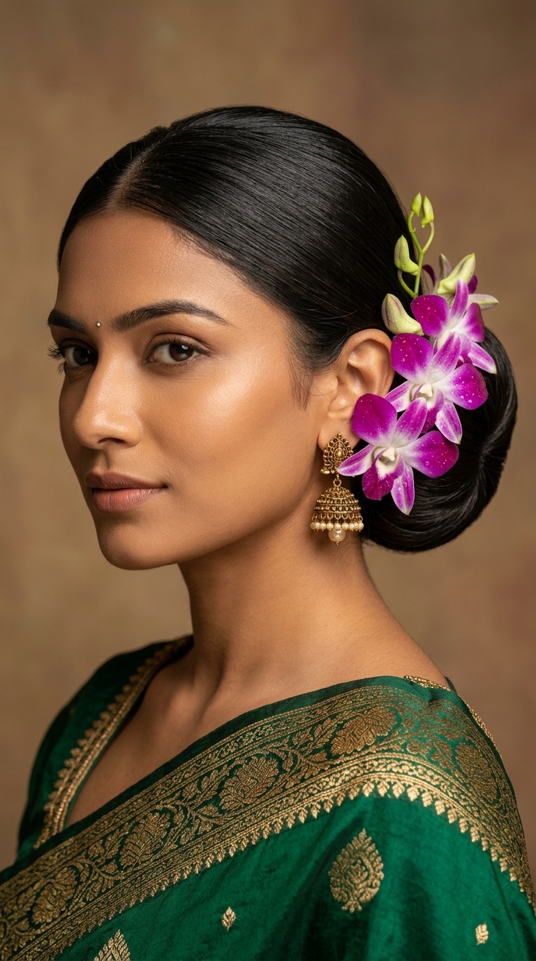 Orchid Accented Sleek Bun