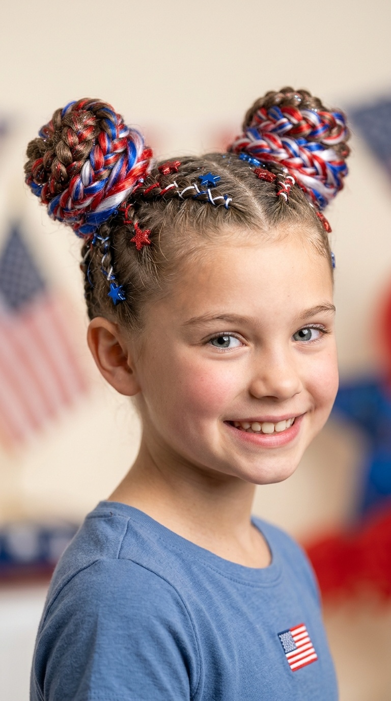 Patriotic Space Bun Braids