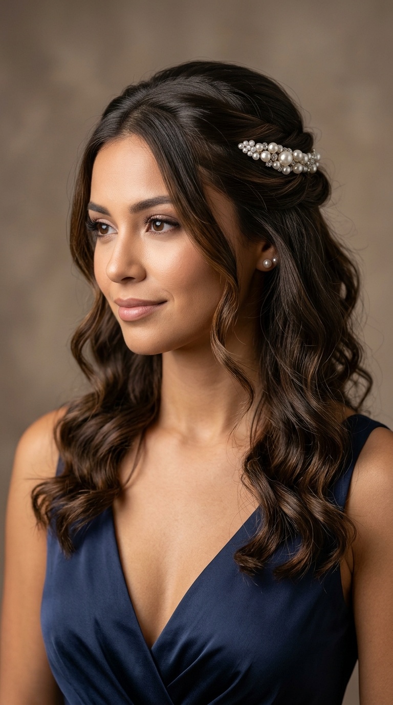 Pearl-Accented Half-Up Style