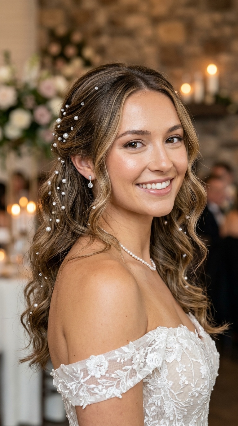 Pearl-Accented Loose Waves