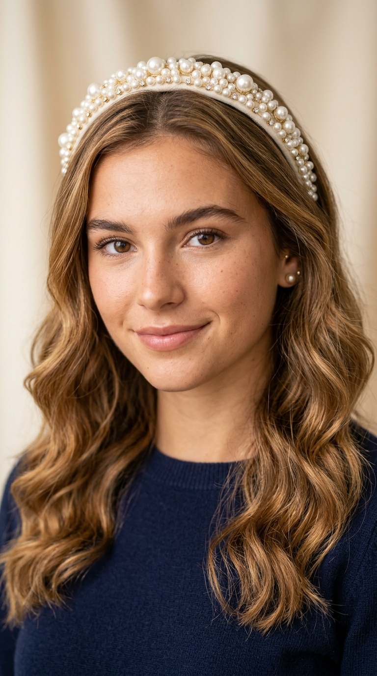 Pearl-Encrusted Headband with Loose Waves