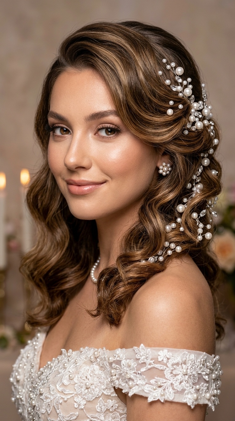 Pearl-Encrusted Tucked Back Waves