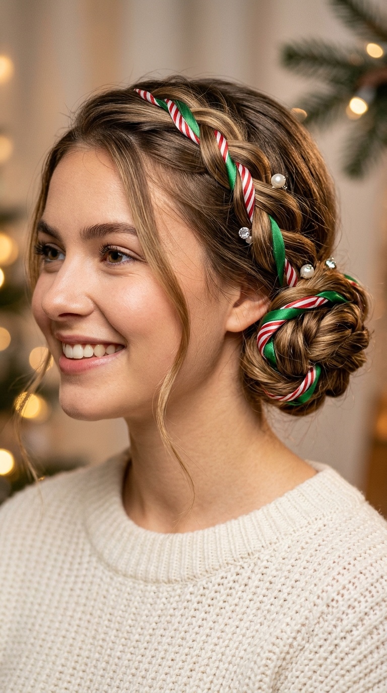 Peppermint Swirl Braided Low Bun