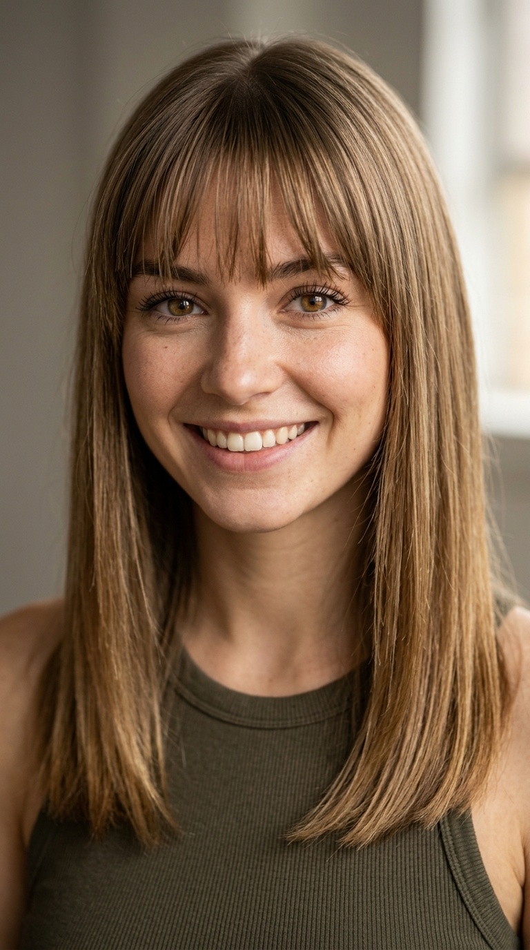Piecey Bangs and Straight Medium Tresses
