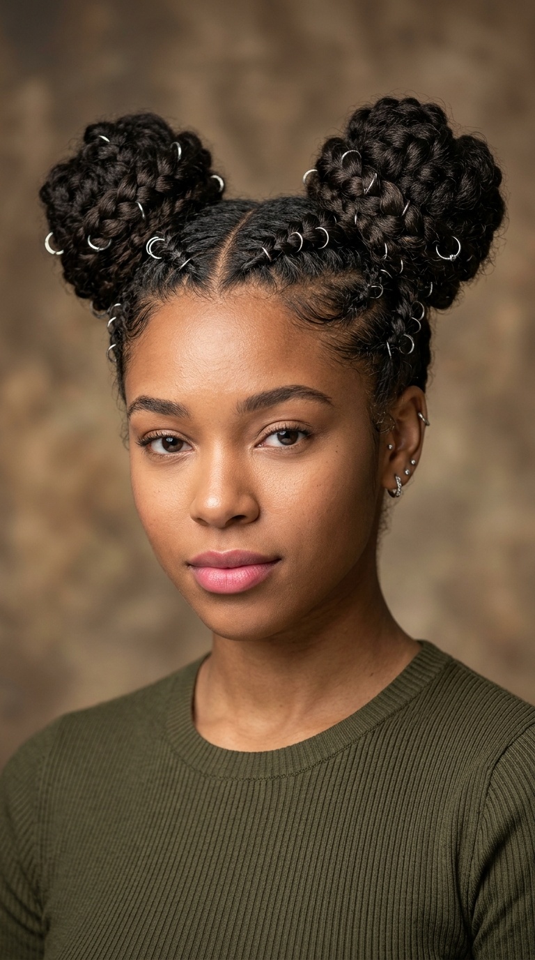 Pierced Braid Space Buns
