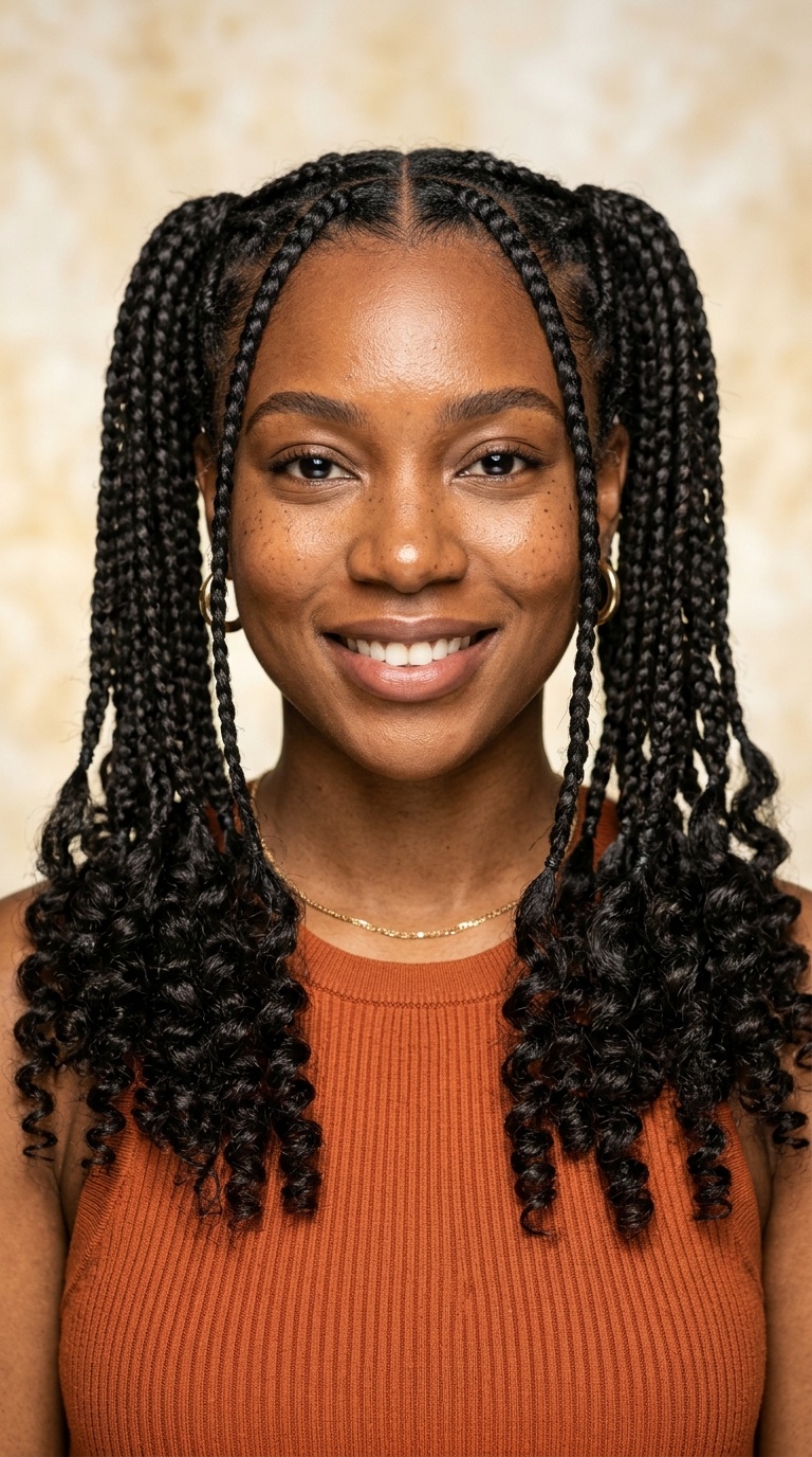 Pigtail Braids with Curly Ends
