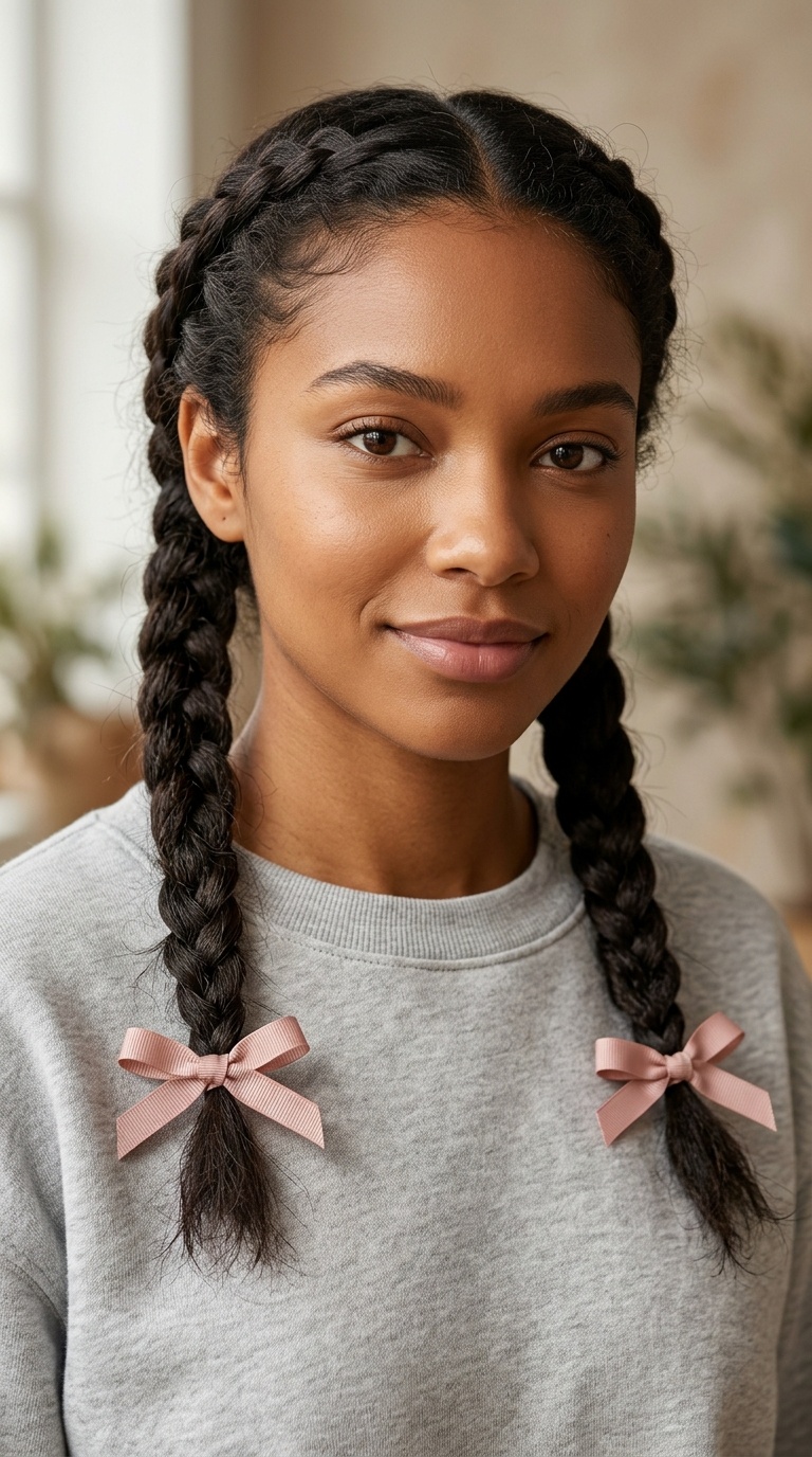 Pigtail Braids with Ribbons