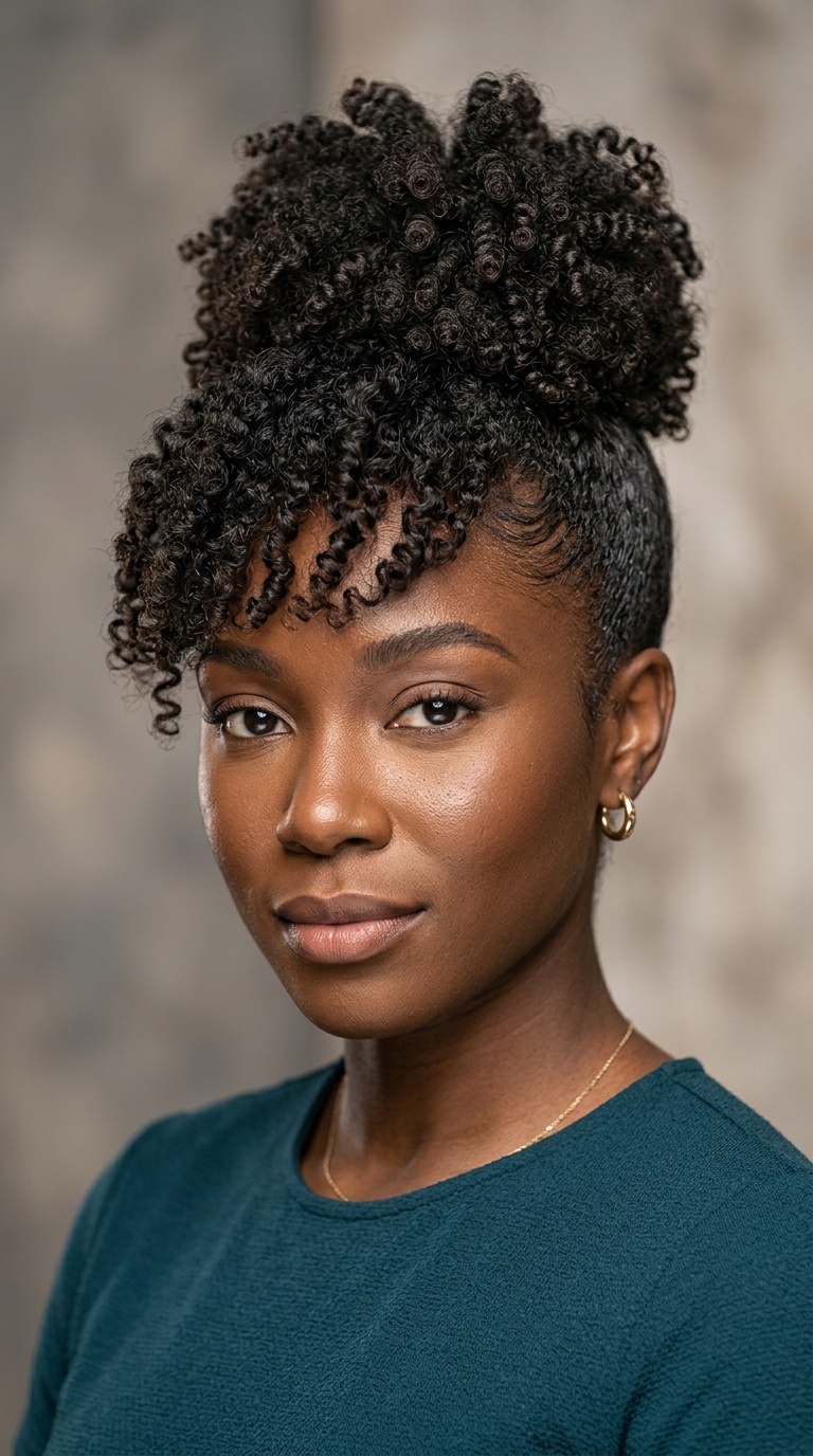 Pineapple Updo with Side Fringe