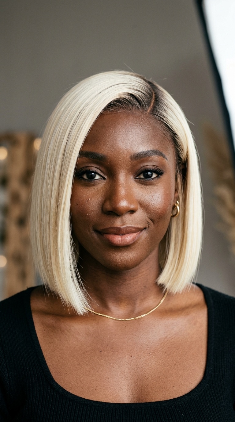 Platinum Blonde Contrast Bob