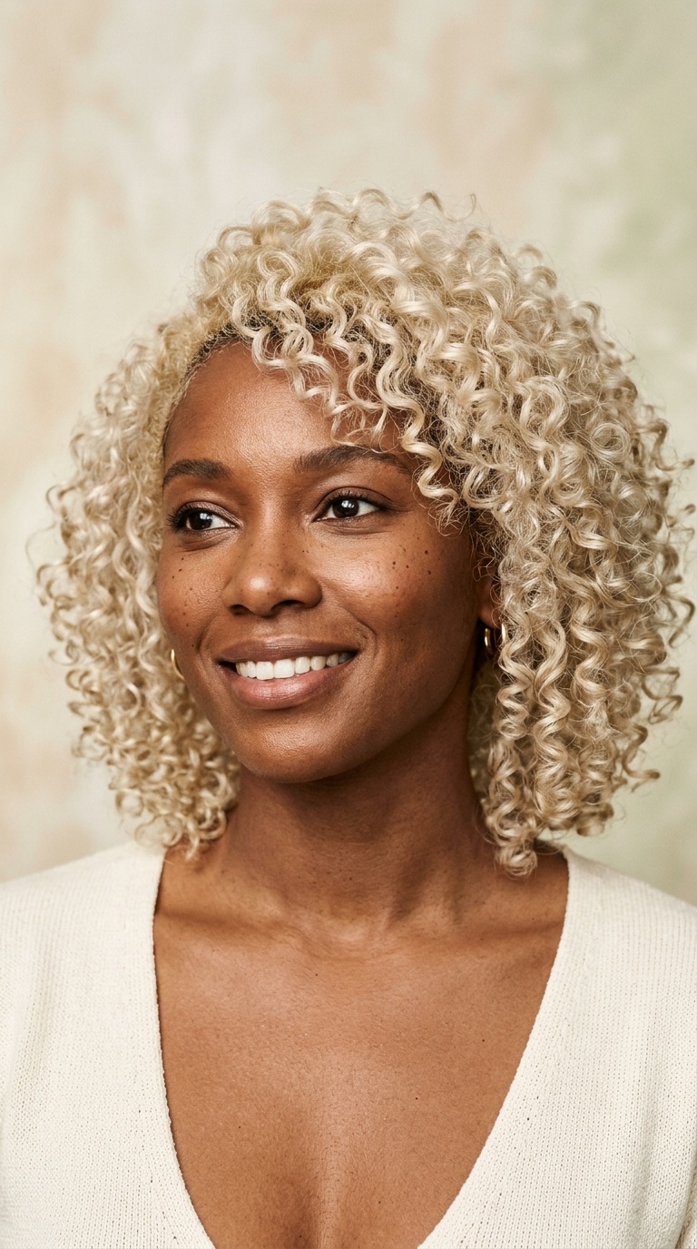 Platinum Blonde Curly Bob