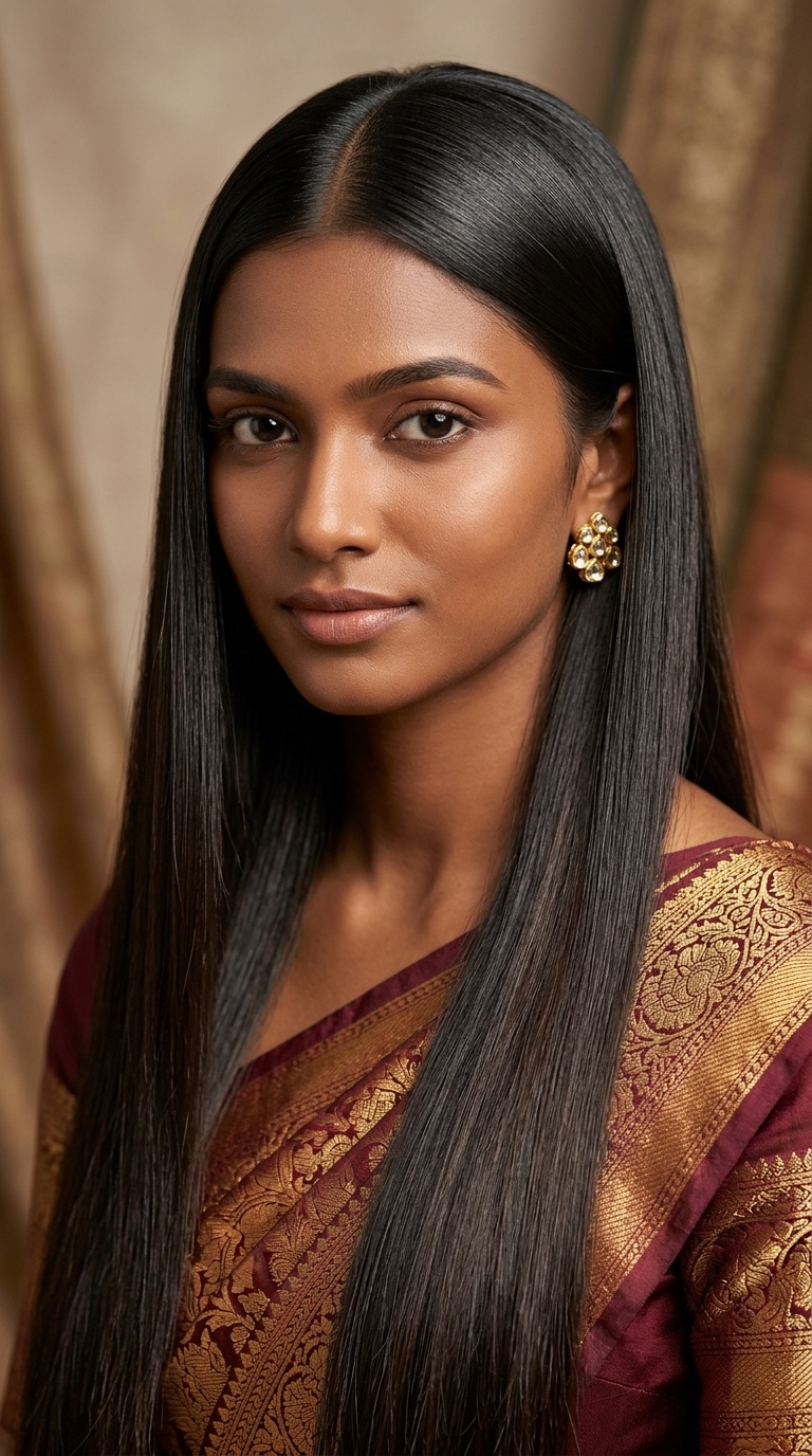 Poker Straight Hair with Middle Part
