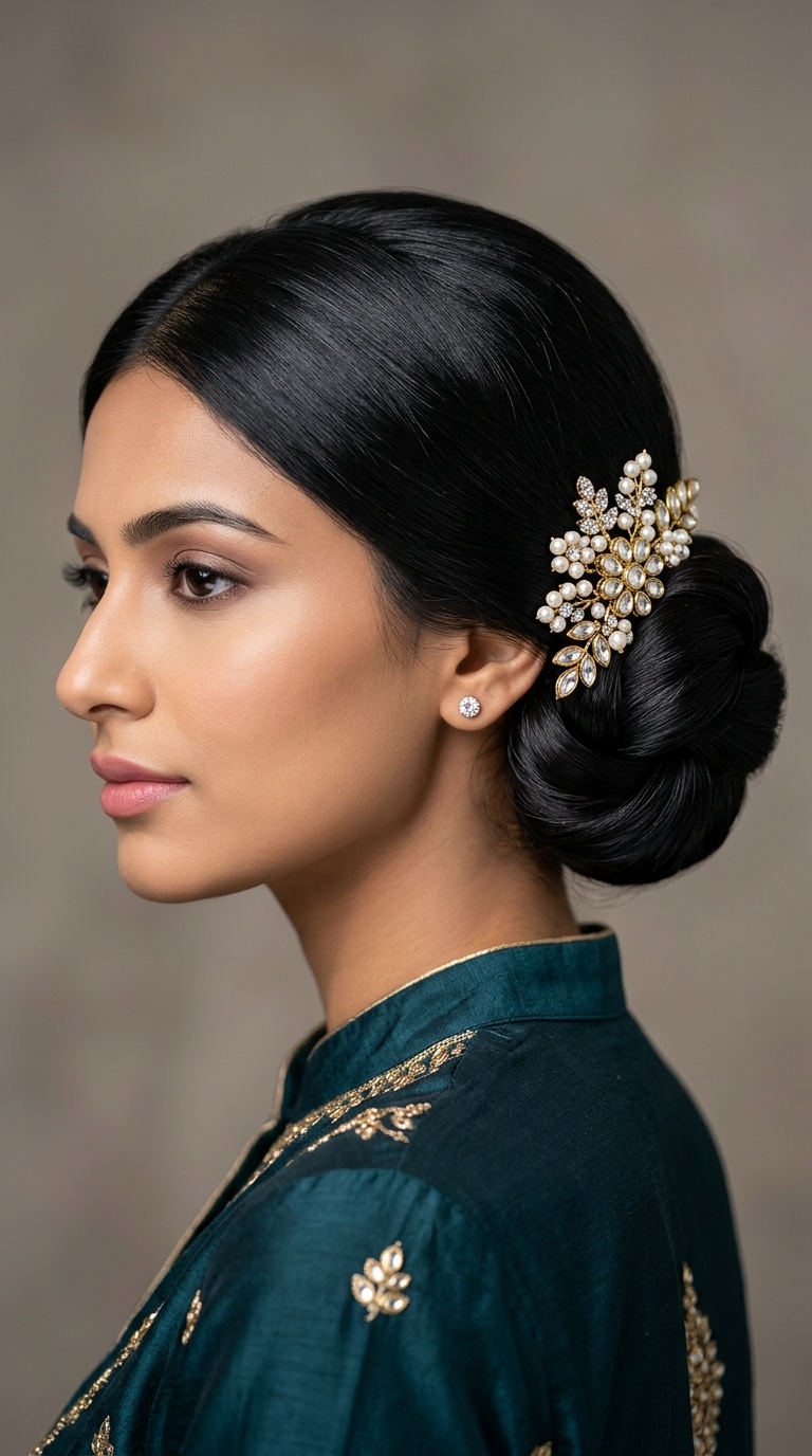 Polished Chignon with Statement Pins