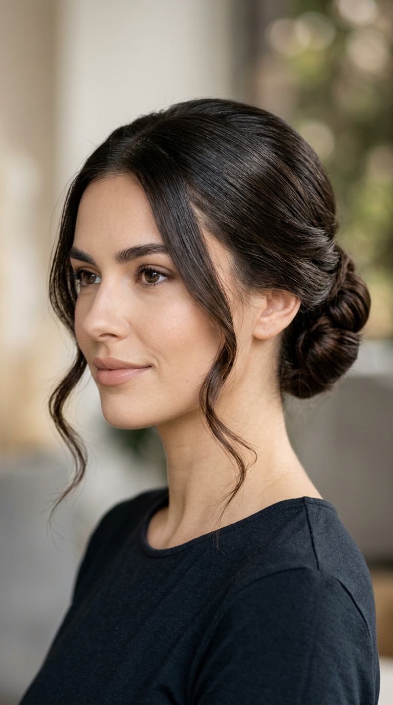 Polished Low Bun with Face-Framing Tendrils