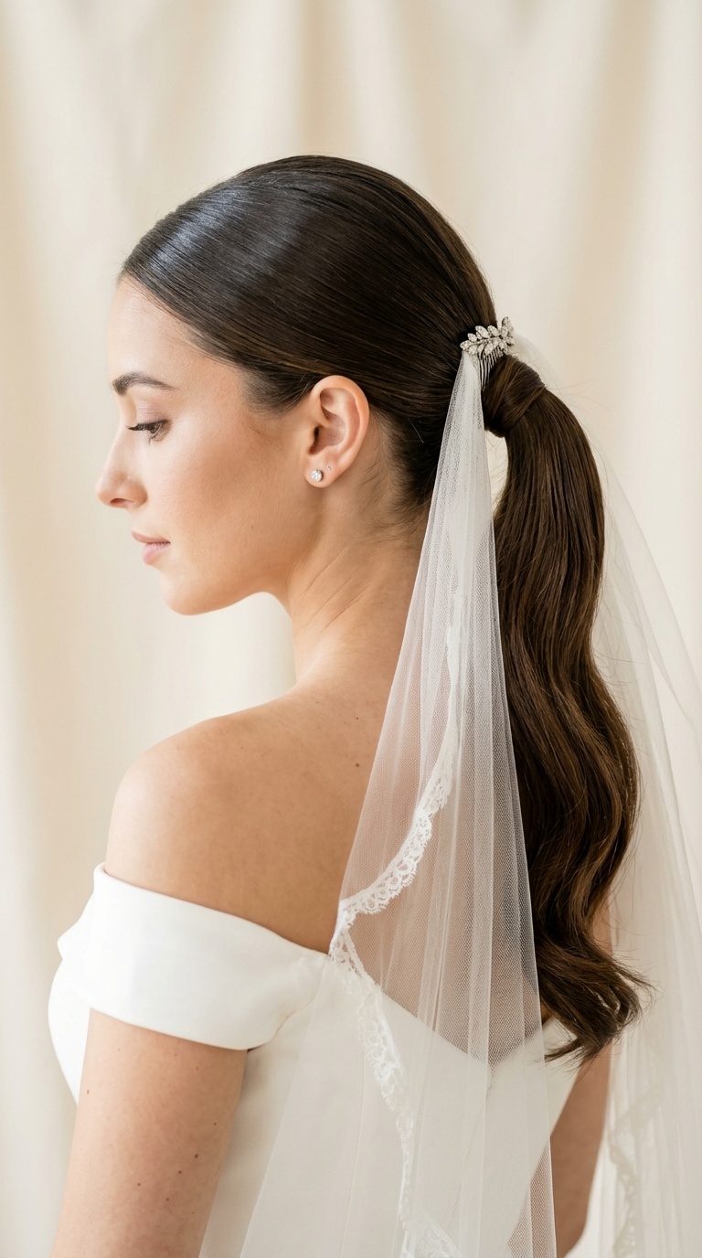 Polished Low Pony with a Veil