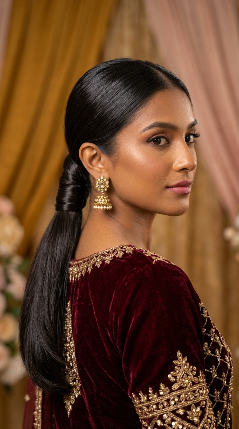 Polished Low Ponytail with Wrap-Around Detail